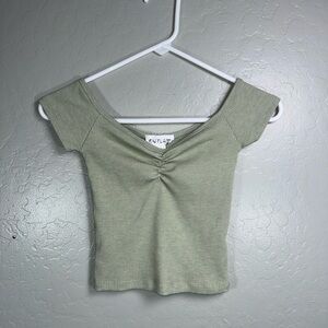 Outlaw Sage Green Ribbed Ruched Crop Top XS
